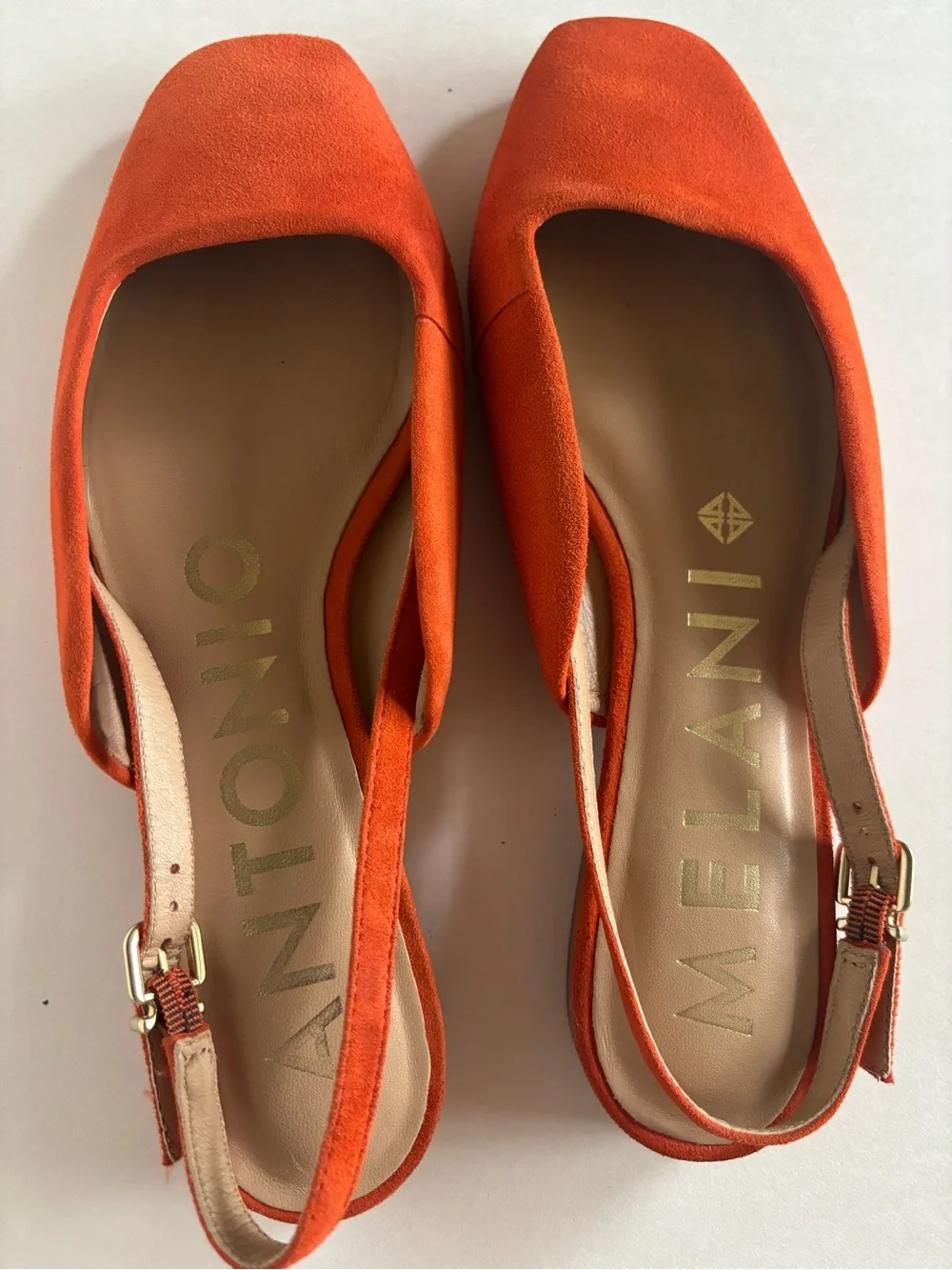 ANTONIO MELANI Vibrant Orange Suede Slingback Flats